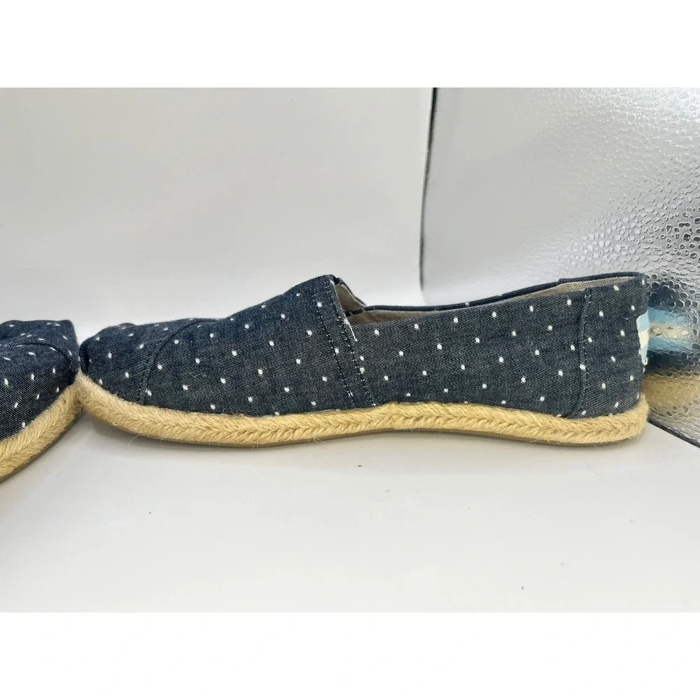TOMS Women Size‎ 5.5 Black White Polka Dot Espadrille Flats Shoes Canvas Slip On